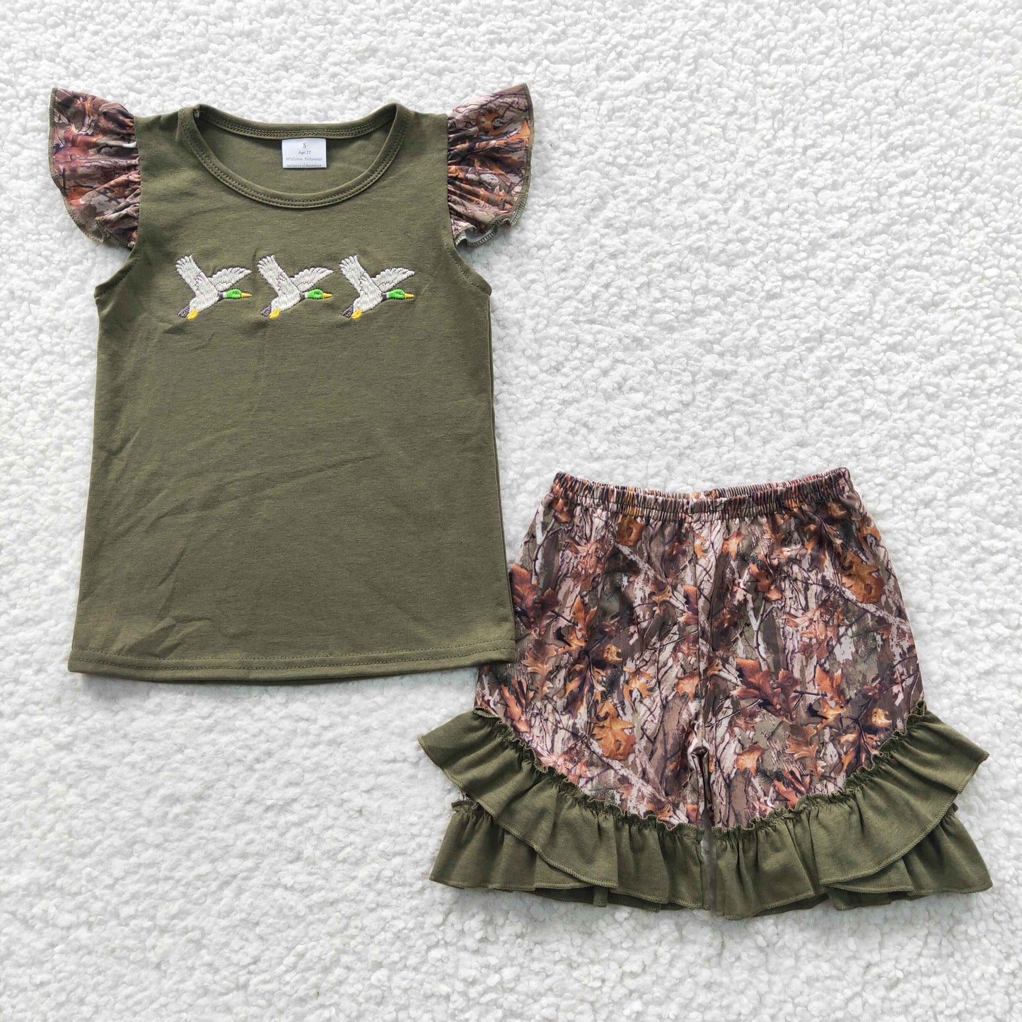 Embroidered Dark Camo Girls Summer Set