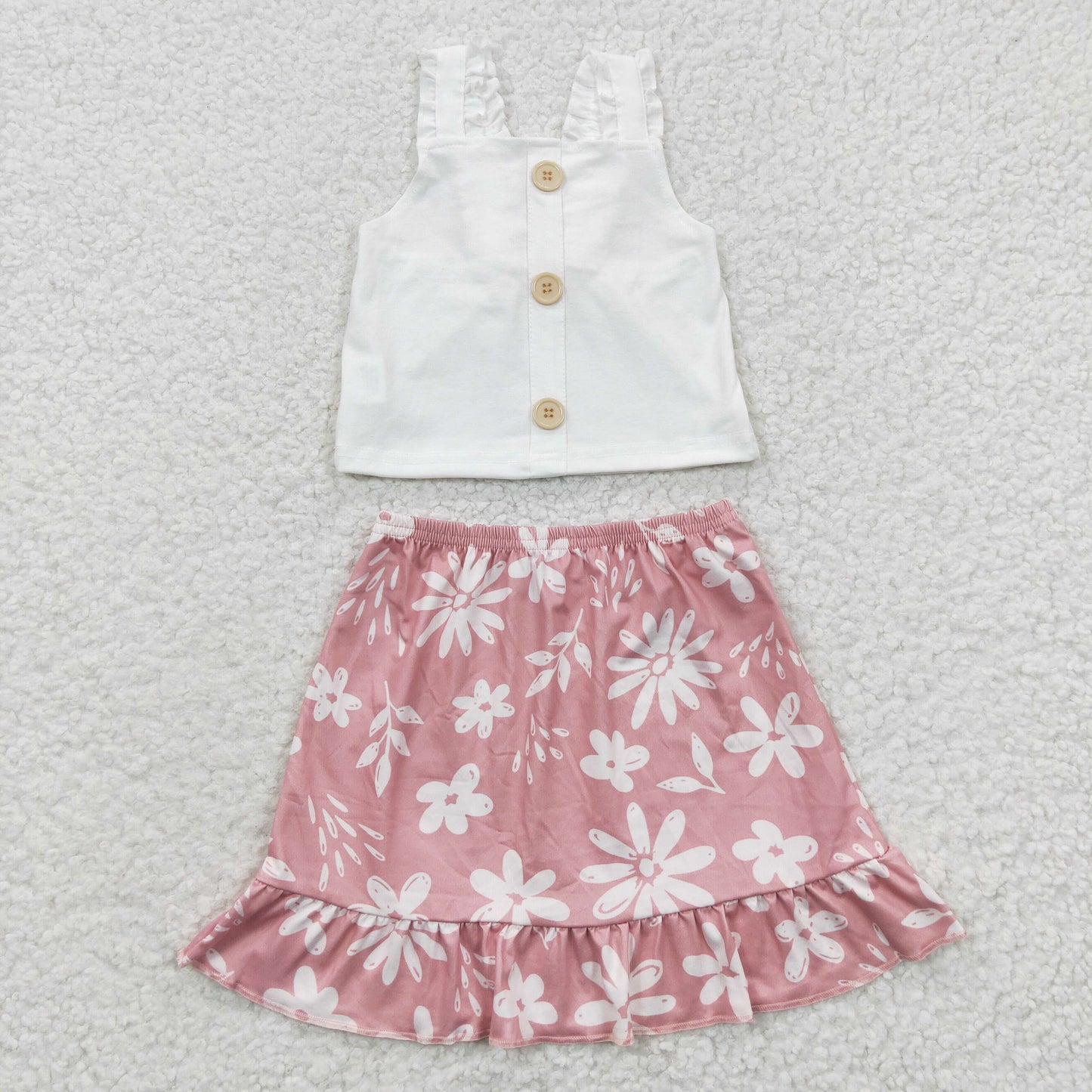 Pink Flowers Skirt Girls Summer Set