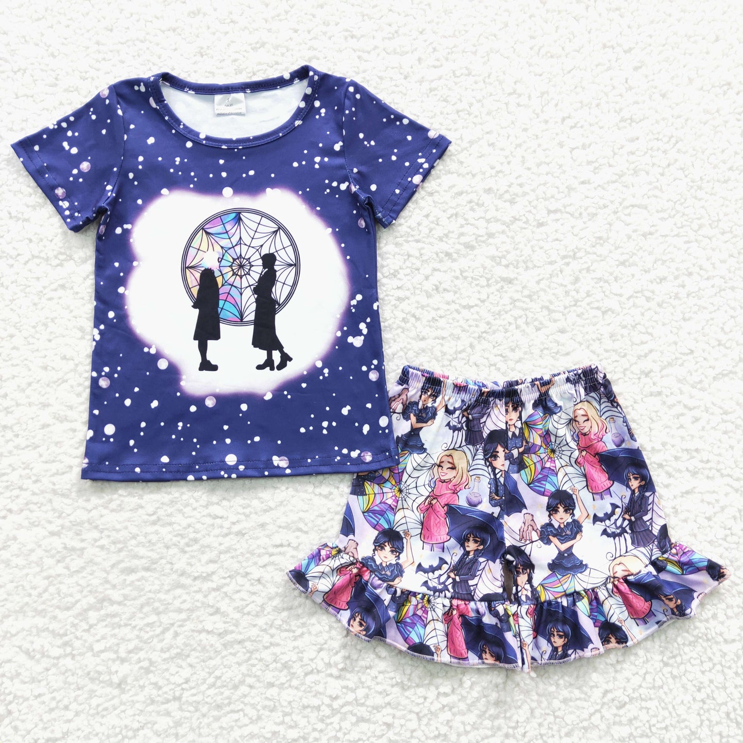 Wedesday Cartoon Ruffle Girls Summer Set