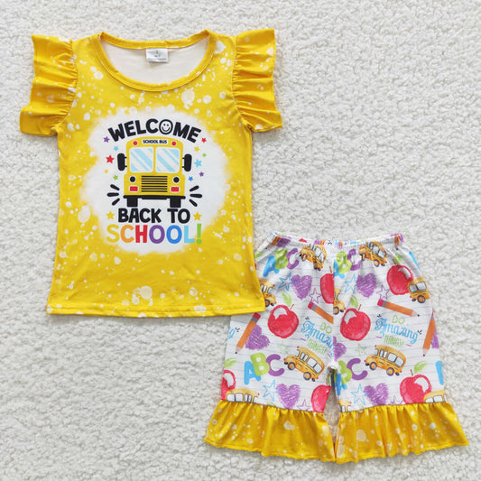 Back To School Bus Print Girls Summer Set