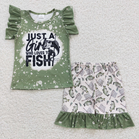 Green Fish Print Summer Girls Set