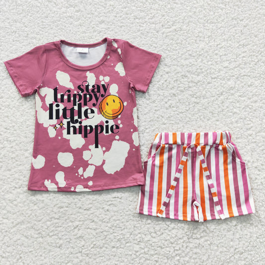 Happy Smile Stripes Print Girls Summer Set