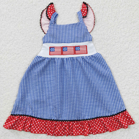 Blue Embroidery July Of 4th Girls Dress