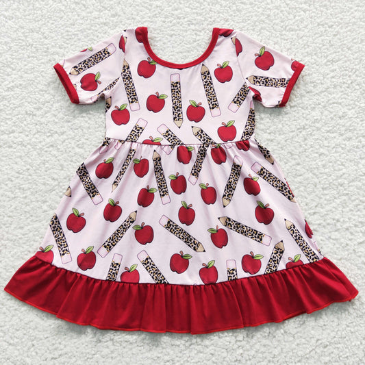 Back to School Apple Leopard Girls Dress