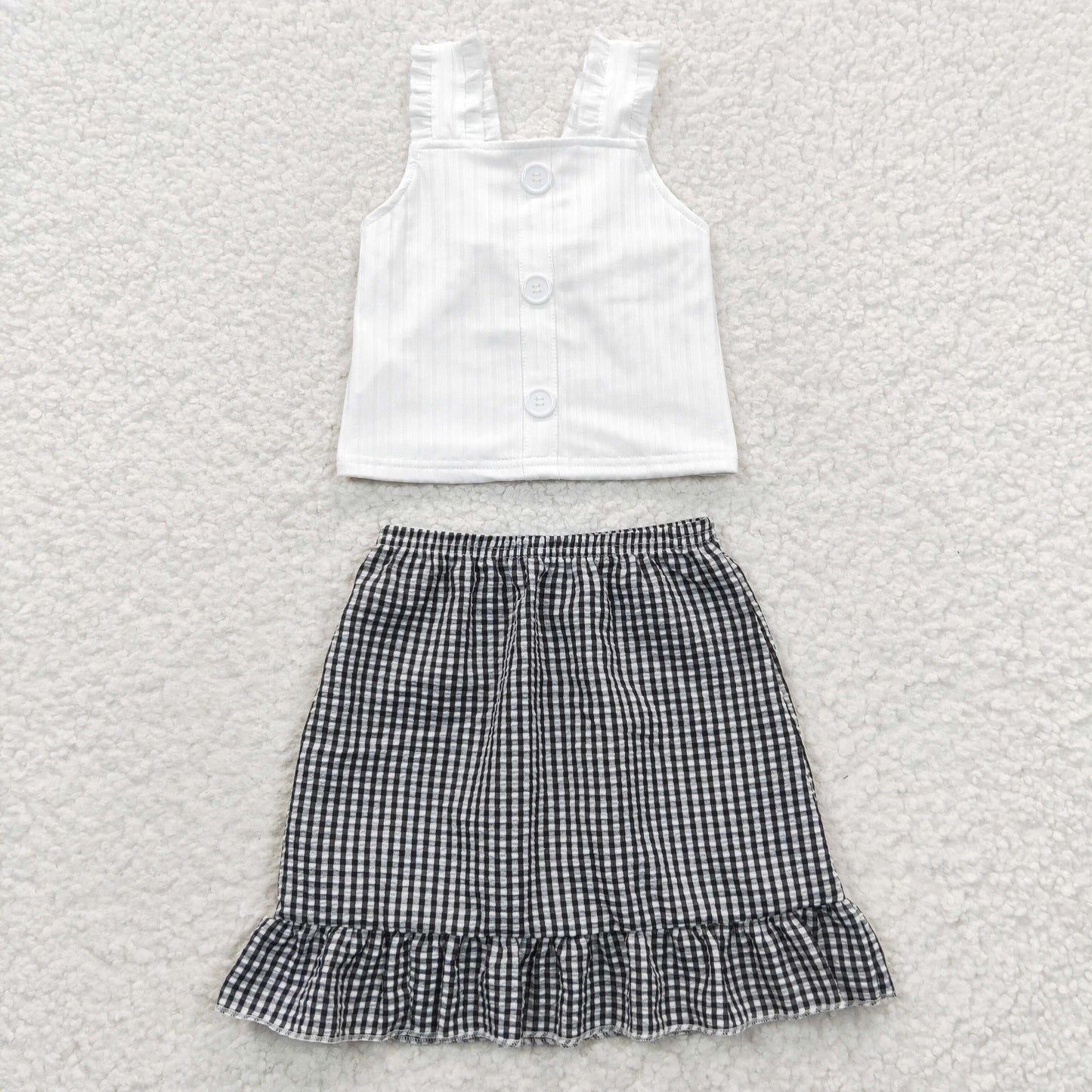 Black And White Plaid Skirt Girls Summer Set