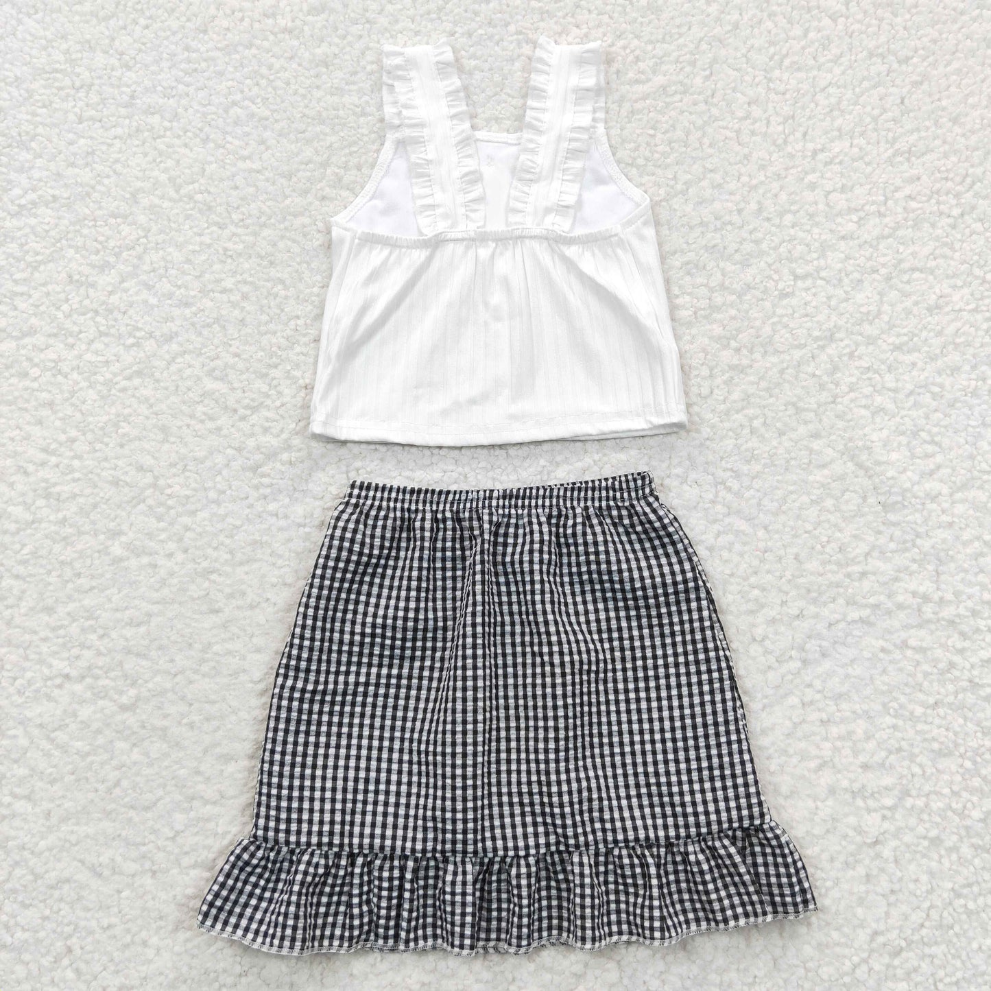 Black And White Plaid Skirt Girls Summer Set