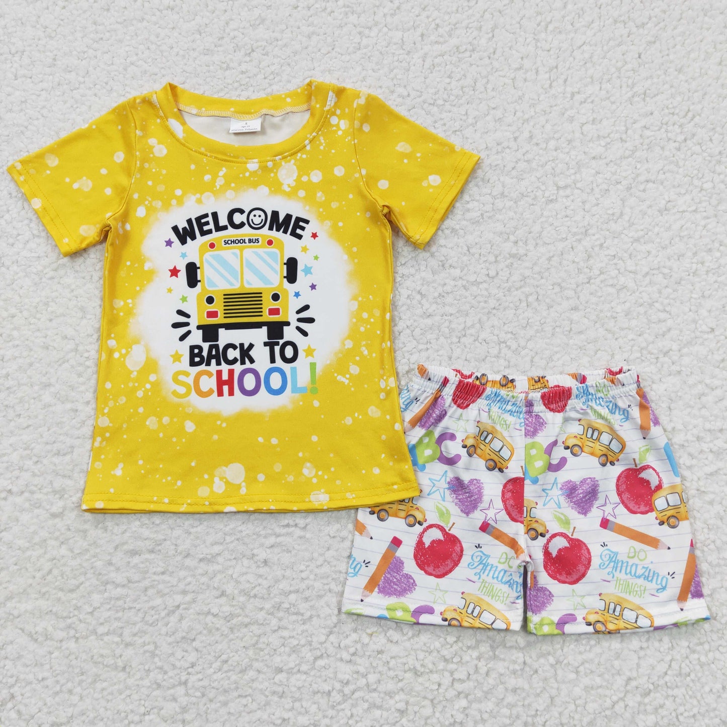 Back To School Bus Print Boy Summer Set