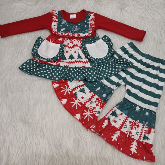 Red and white with pockets Christmas  girls  set