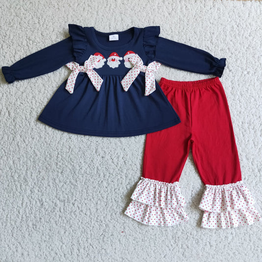 Christmas embroidery Santa Girls Long Sleeve