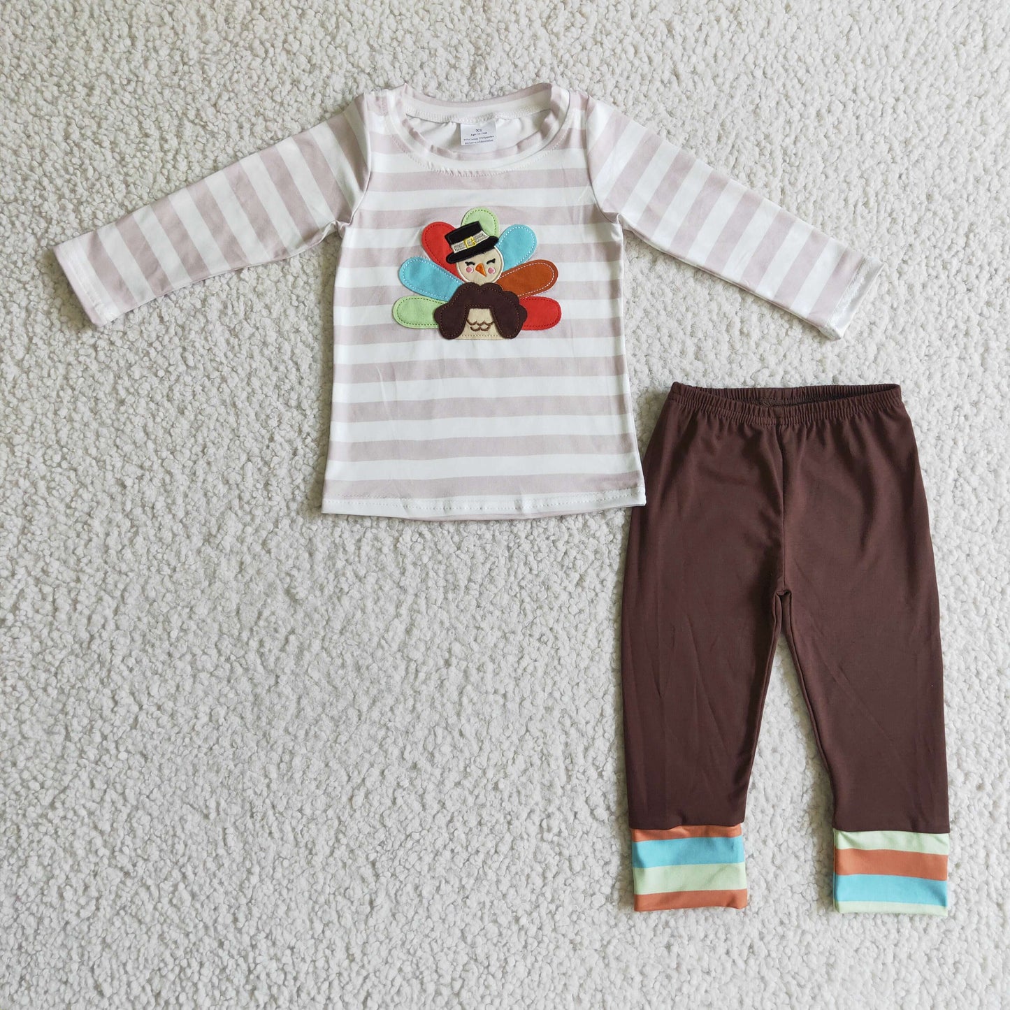 Thanksgiving Embroidered Turkey Boys Set