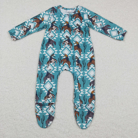Western Blue Cowboy Romper With zipper