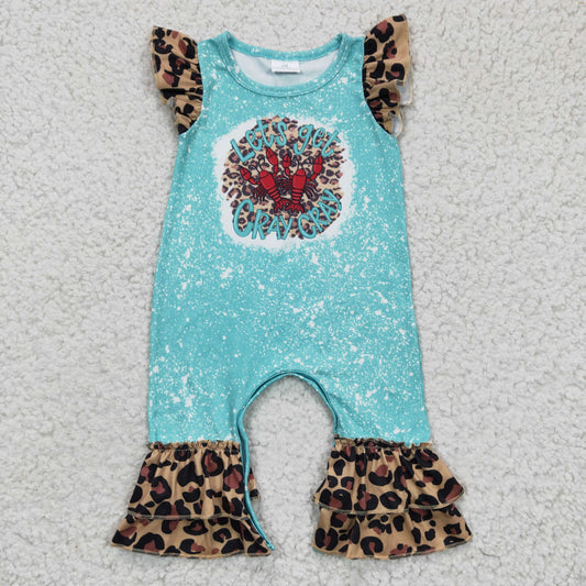 Blue Leopard  Lobster Baby Romper