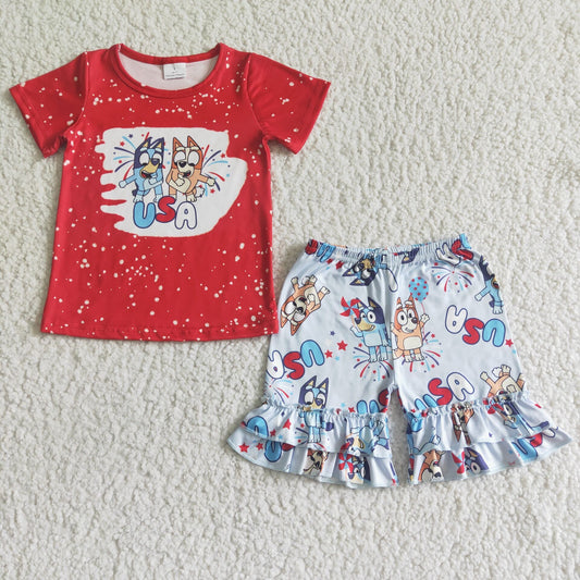 Red July 4 Dog Girl summer set