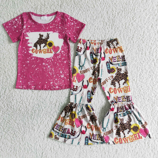 Pink cowboys bell pants girl outfits