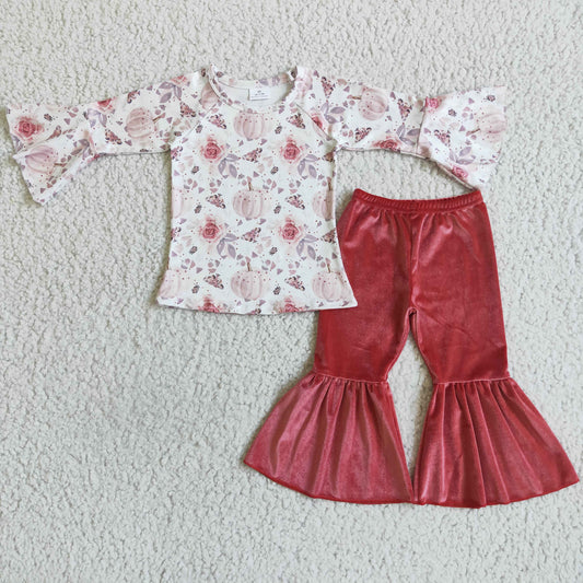 Pink Flower Pumpkin Velvet Gilr‘s Outfits