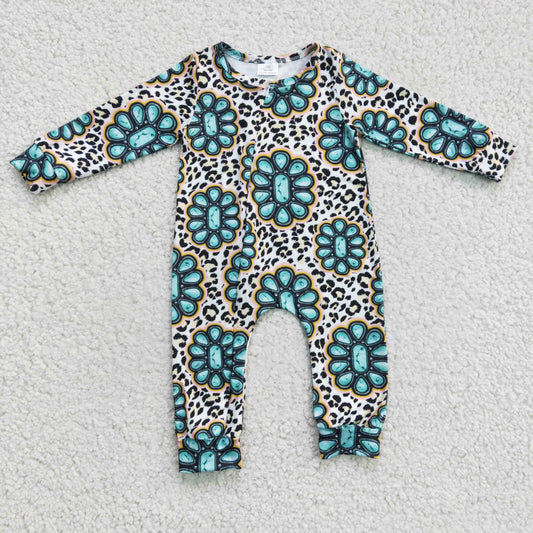 Western Blue  Romper With zipper