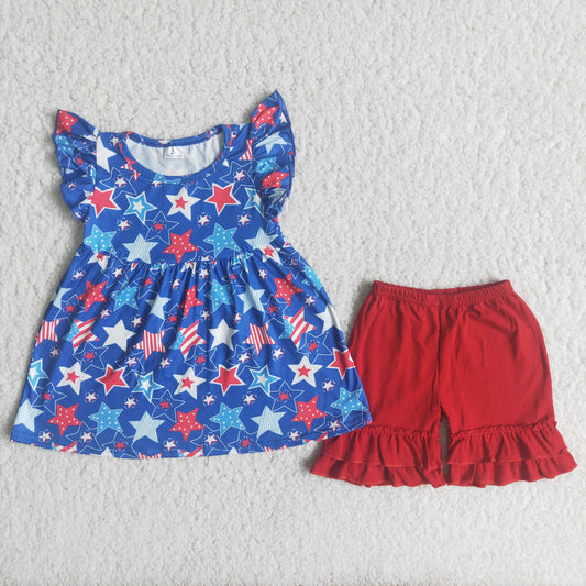 July of 4th Star Red Ruffle girl summer set