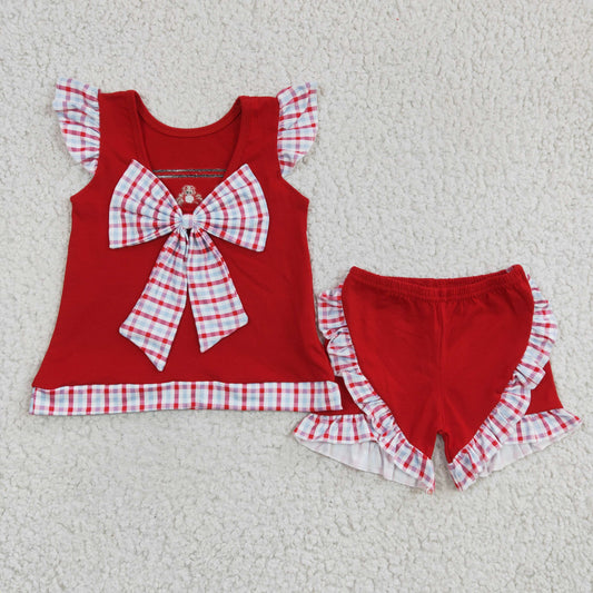 Red Crab Embroidered Suit Summer Set