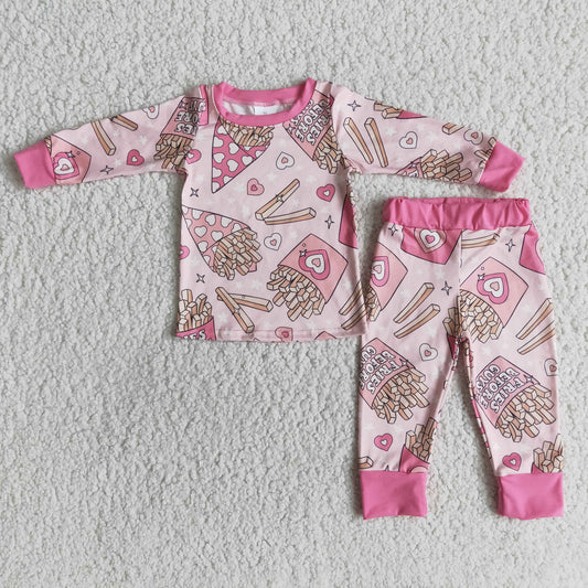 French fries pink Girls Pajamas Outfit