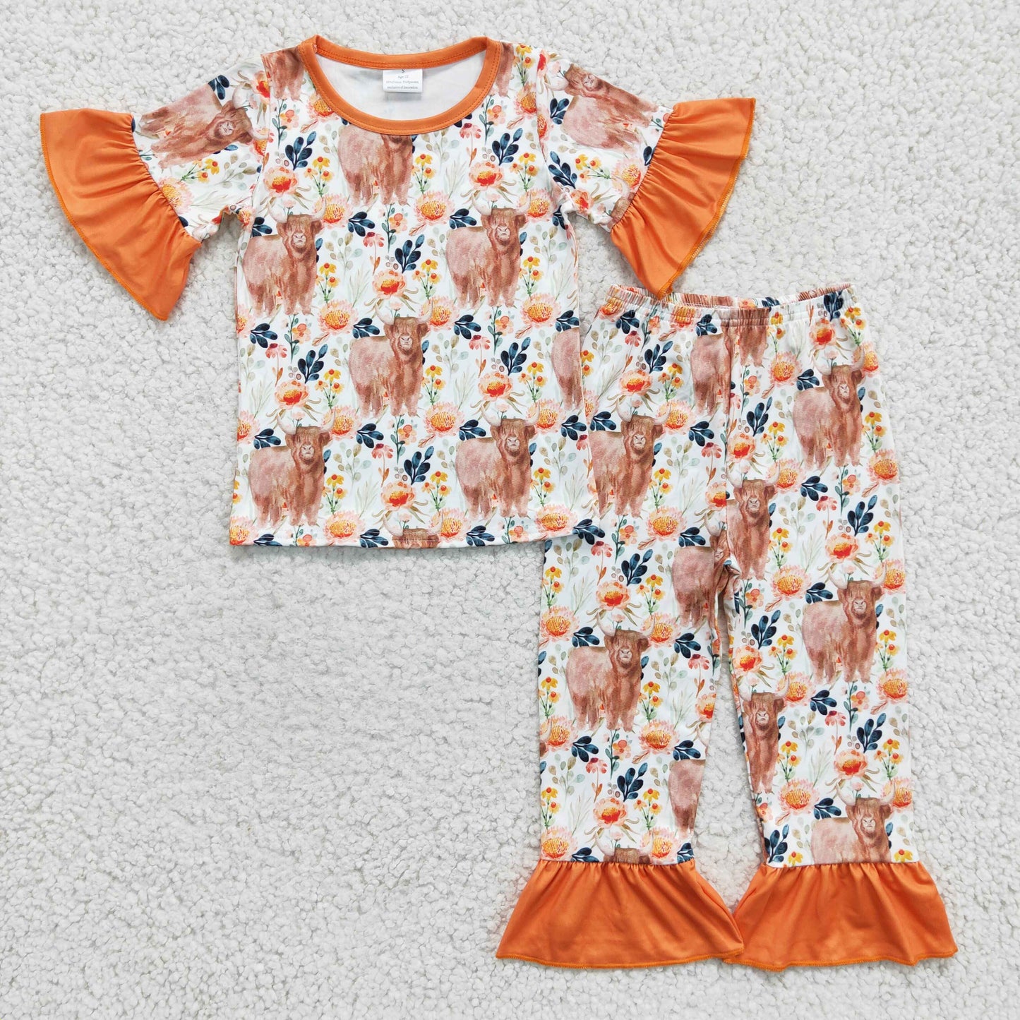 Orange Highcow Flower Ruffle Girls Paj