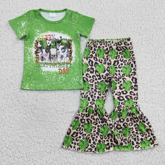 Happy st patrick day Cow Bell Pants Girls Set