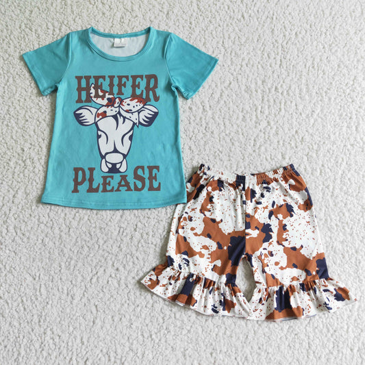 Blue HEIFER PLEASE Cow Short Summer Set