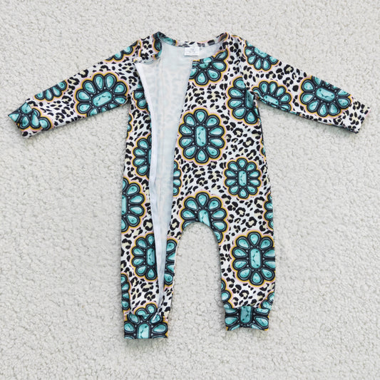 Western Blue  Romper With zipper