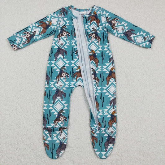 Western Blue Cowboy Romper With zipper