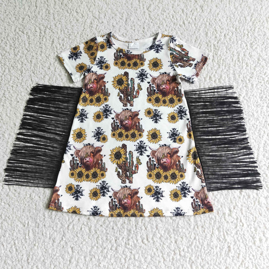Sunflowers Cow With Tassel Girls's Dress